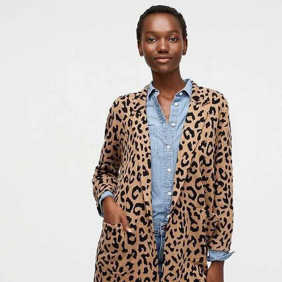 J. Crew Sophie Open Front Sweater Blazer Jacket Leopard Wool Women’s size XS - Picture 2 of 10